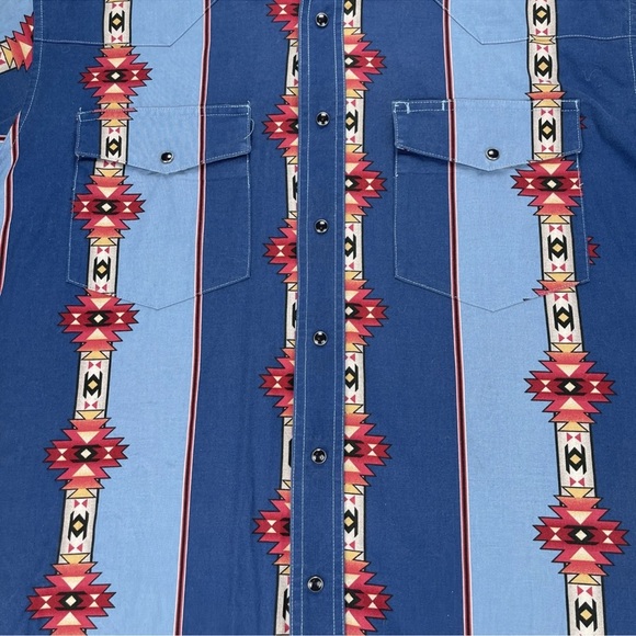 Vintage Wrangler Brushpopper Shirt Mens M Pearl Snap Aztec Southwestern Cowboy - Picture 4 of 11